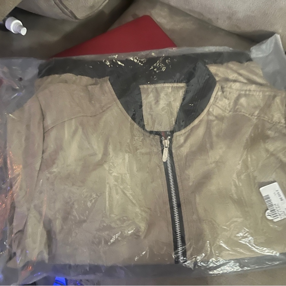 Tan Bomber Jacket with Black Collar